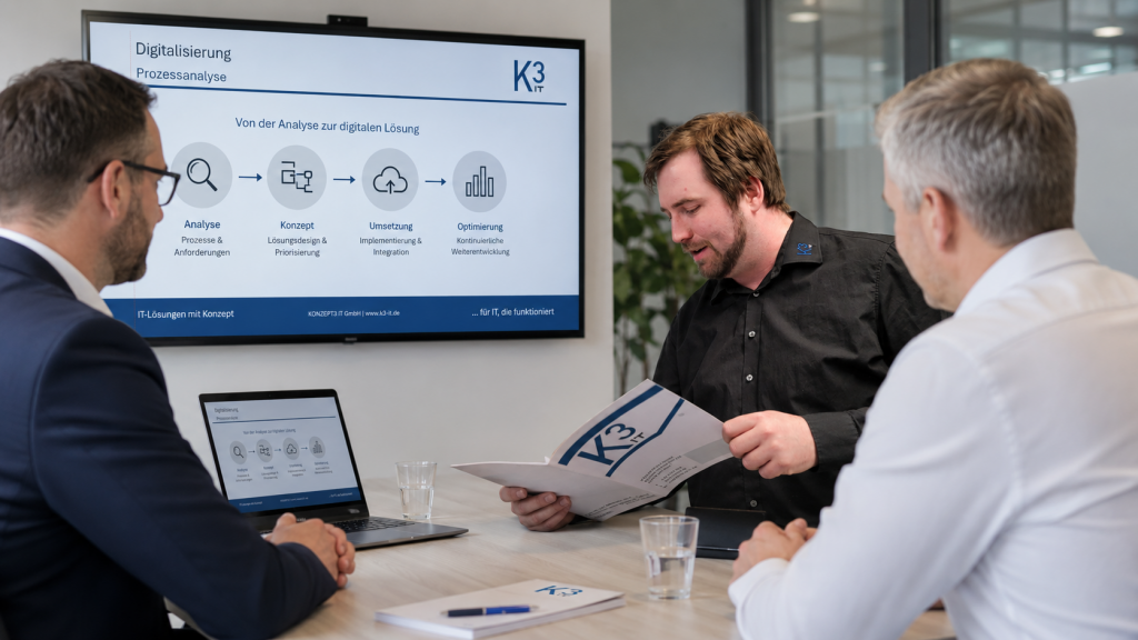 Persönliches Beratungsgespräch zur Digitalisierung und Optimierung von Unternehmensprozessen als Grundlage für moderne IT- und Industrie-4.0-Lösungen.