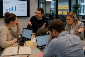 Mitarbeiter in einem Projekt, aber jeder nutzt unterschiedliche Tools und Programme